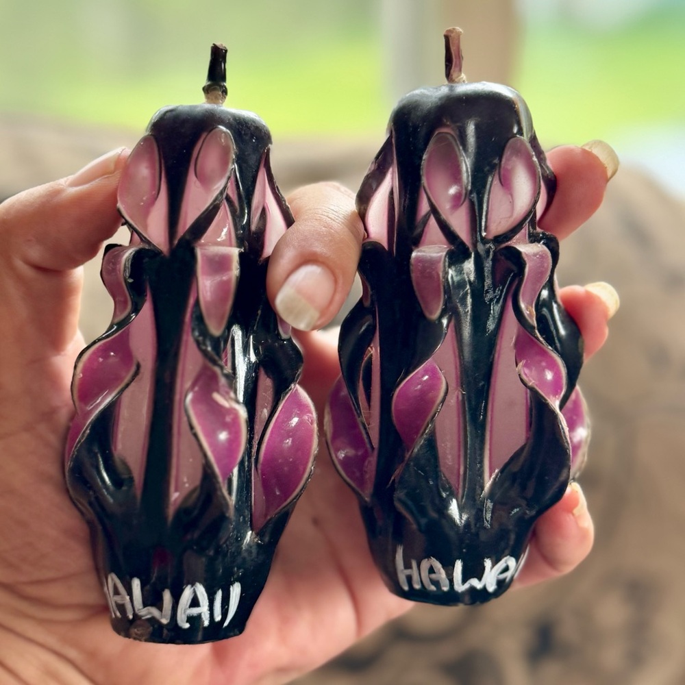 80’s Vintagr Black and Purple Artistic Carved Candles